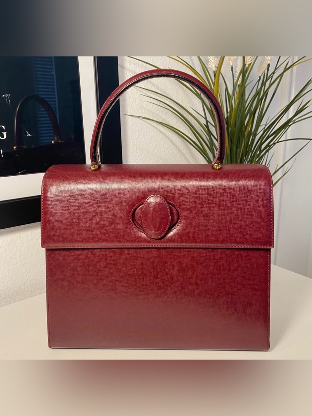 Cartier Burgundy Leather Top-Handle Satchel
